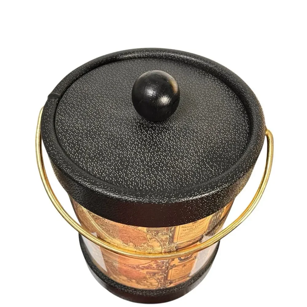 Kraftware Ice Bucket World Map Alcohol Advertising Man Cave USA Barware Vintage